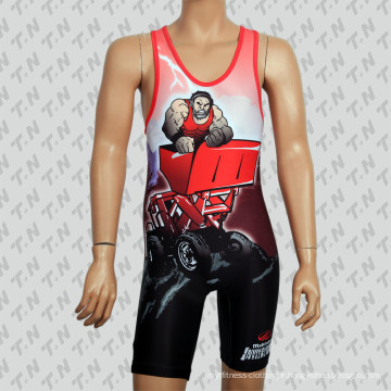 Personnalisé Sublimation Tank Top Wrestling Singlet with Big Blessure